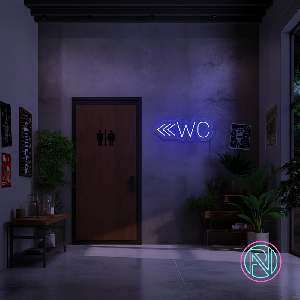 "WC m pil" Led neonskilt. Bestilling! 14 farger