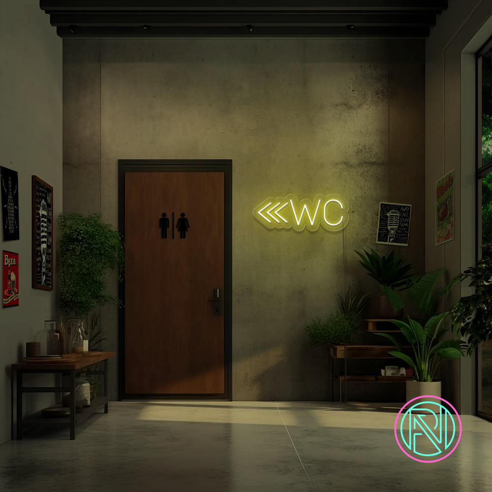 "WC m pil" Led neonskilt. Bestilling! 14 farger