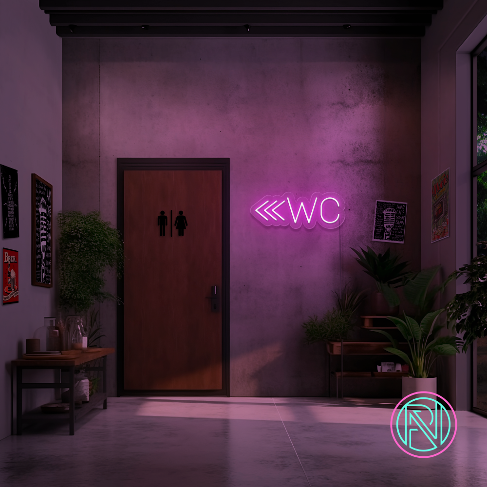 "WC m pil" Led neonskilt. Bestilling! 14 farger