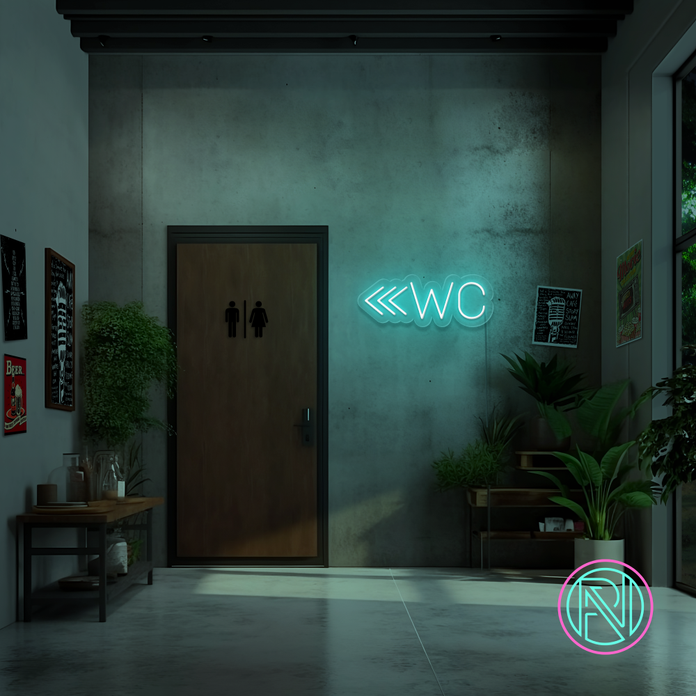 "WC m pil" Led neonskilt. Bestilling! 14 farger
