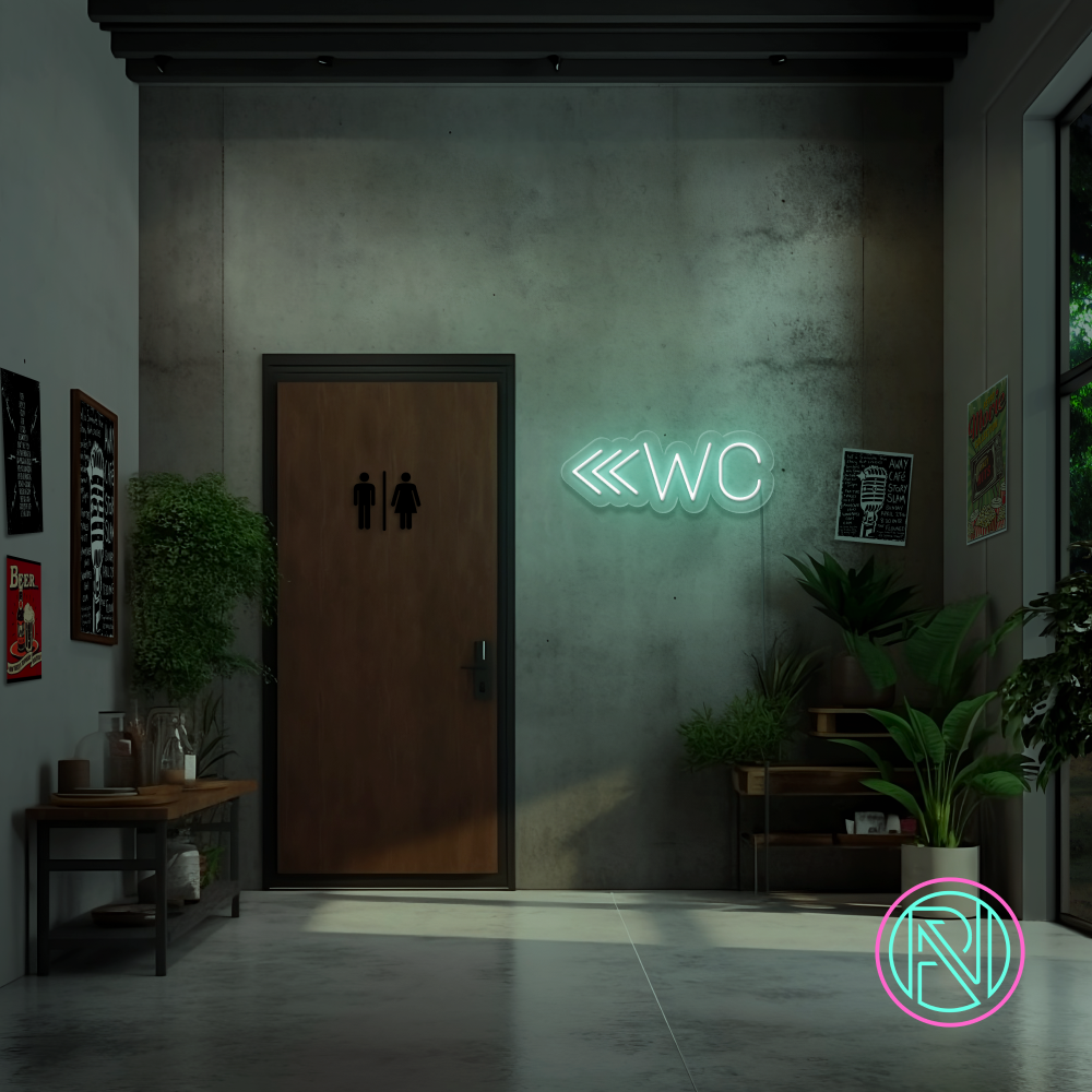 "WC m pil" Led neonskilt. Bestilling! 14 farger