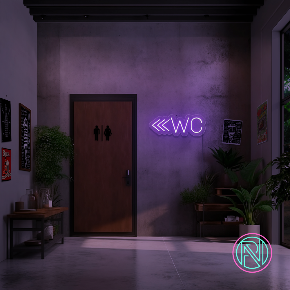 "WC m pil" Led neonskilt. Bestilling! 14 farger