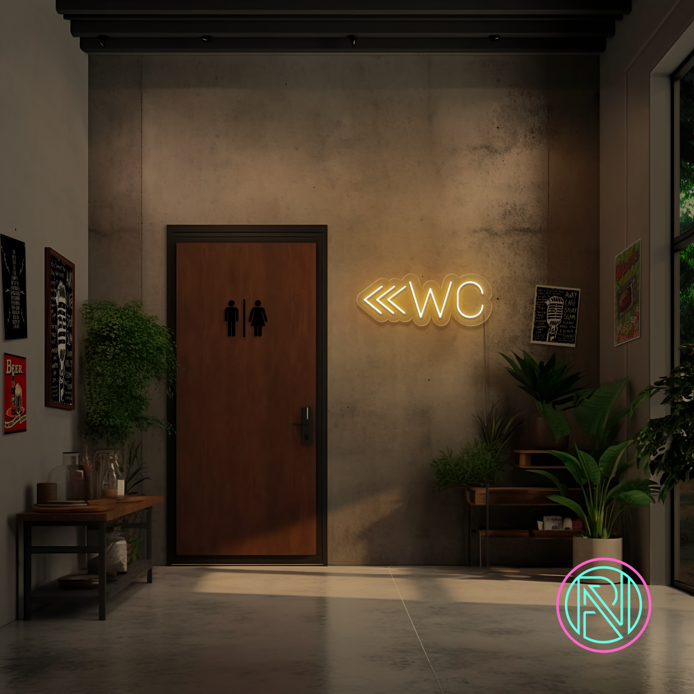 "WC m pil" Led neonskilt. Bestilling! 14 farger