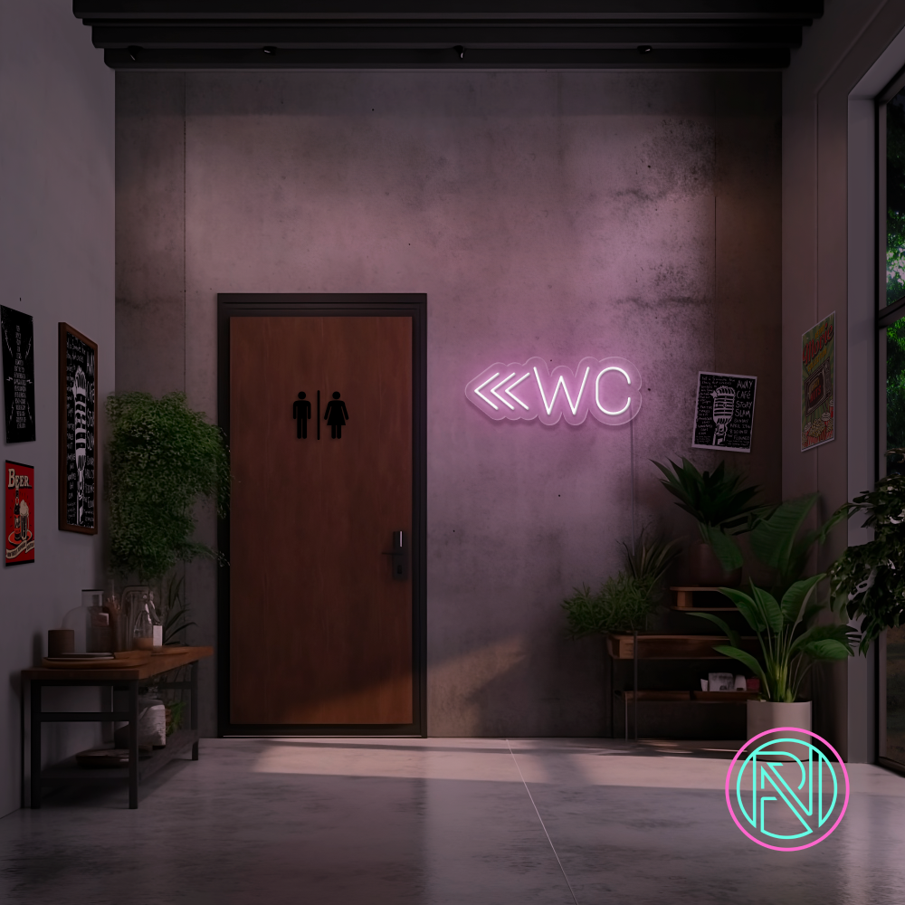 "WC m pil" Led neonskilt. Bestilling! 14 farger