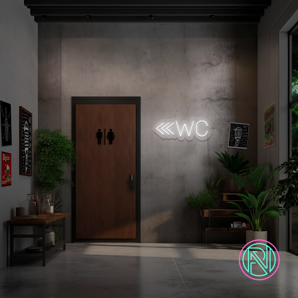 "WC m pil" Led neonskilt. Bestilling! 14 farger