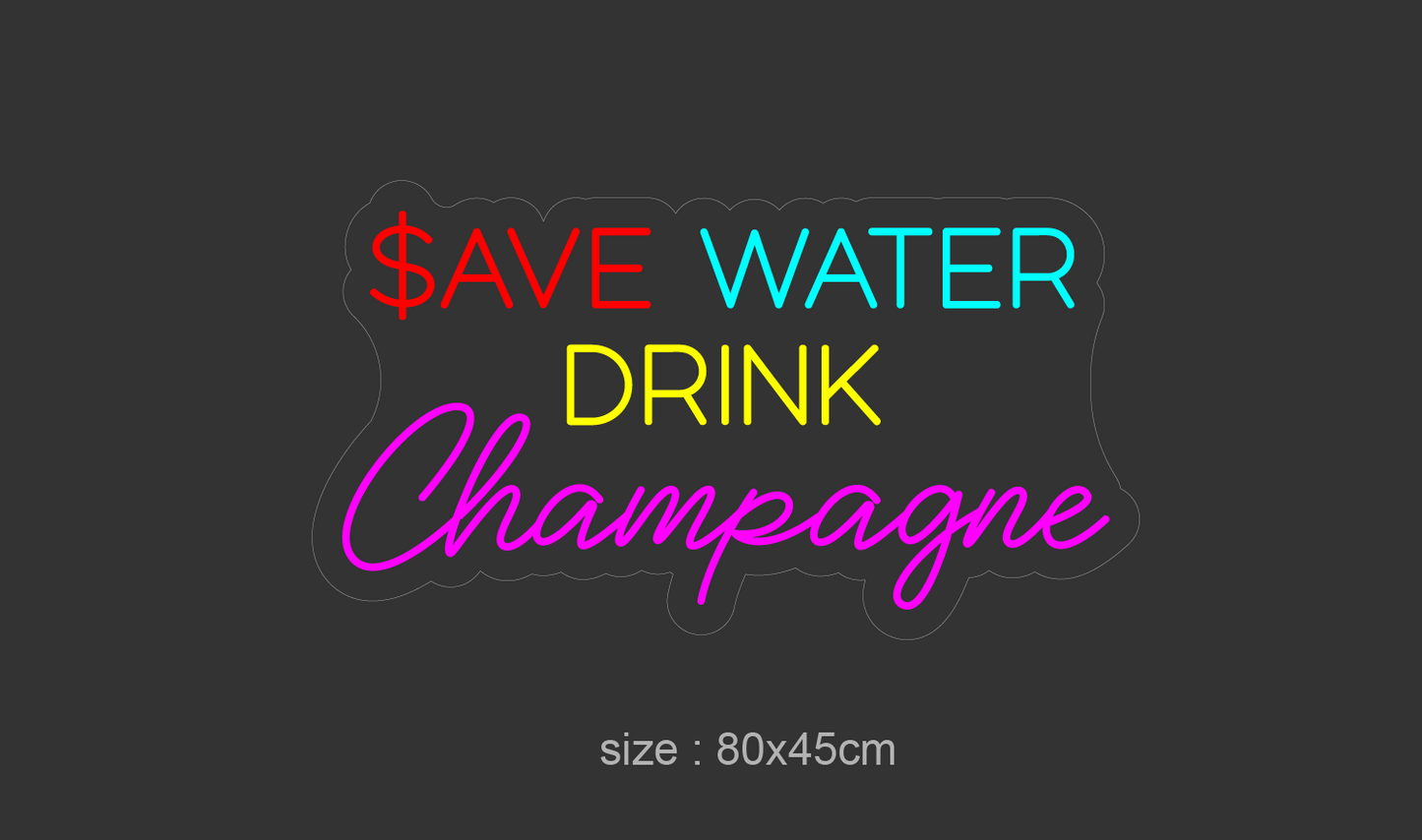 "SAVE WATER" Led Neonskilt - Bestilling!