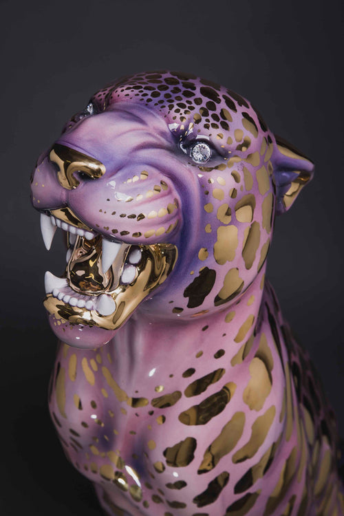 Porselen "Gull Leopard" Luksuriøs VIP. H 95 cm
