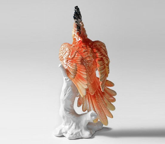 Porselen "Oransje Papegøye med silver krone" 40 cm. Bestilling!