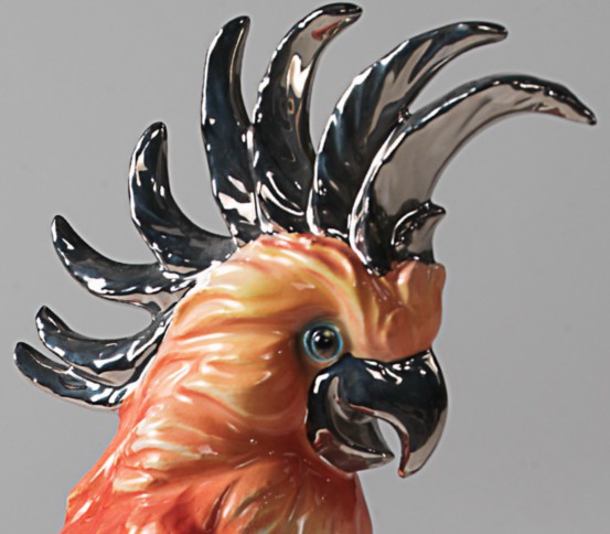 Porselen "Oransje Papegøye med silver krone" 40 cm. Bestilling!