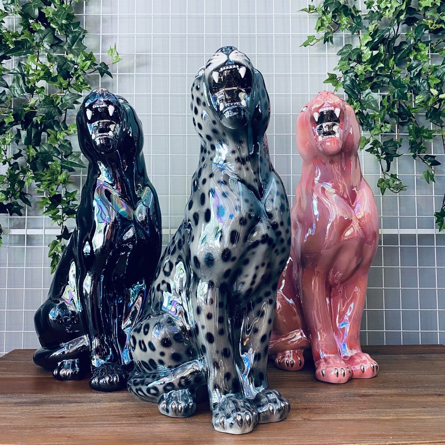 Porselen "Panter" Metallic Pink. H62 cm. Bestilling!