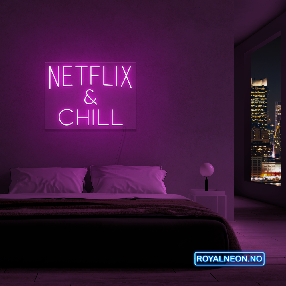 "NETFLIX & CHILL" LED NEONSKILT. 46x63 cm. Bestilling!