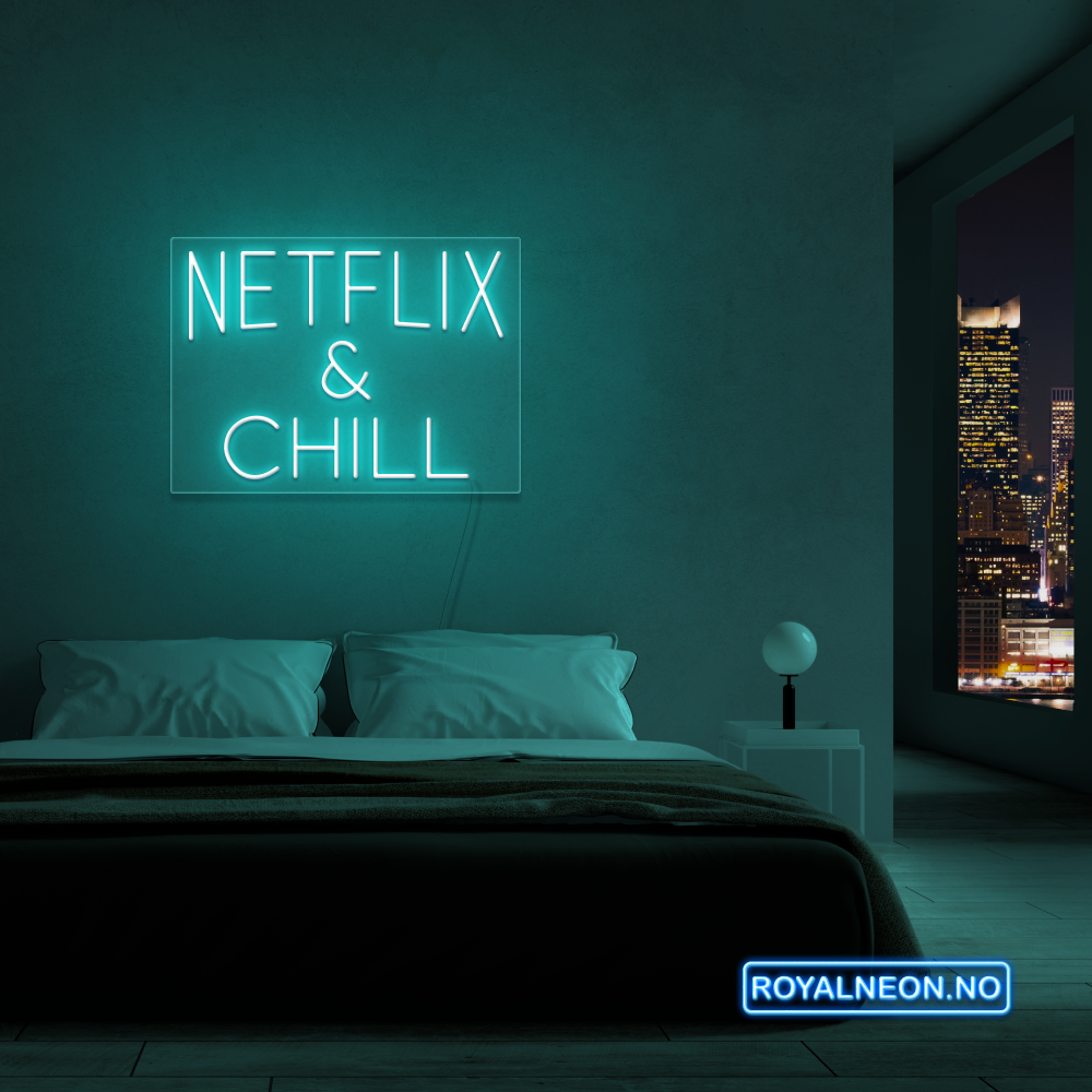"NETFLIX & CHILL" LED NEONSKILT. 46x63 cm. Bestilling!