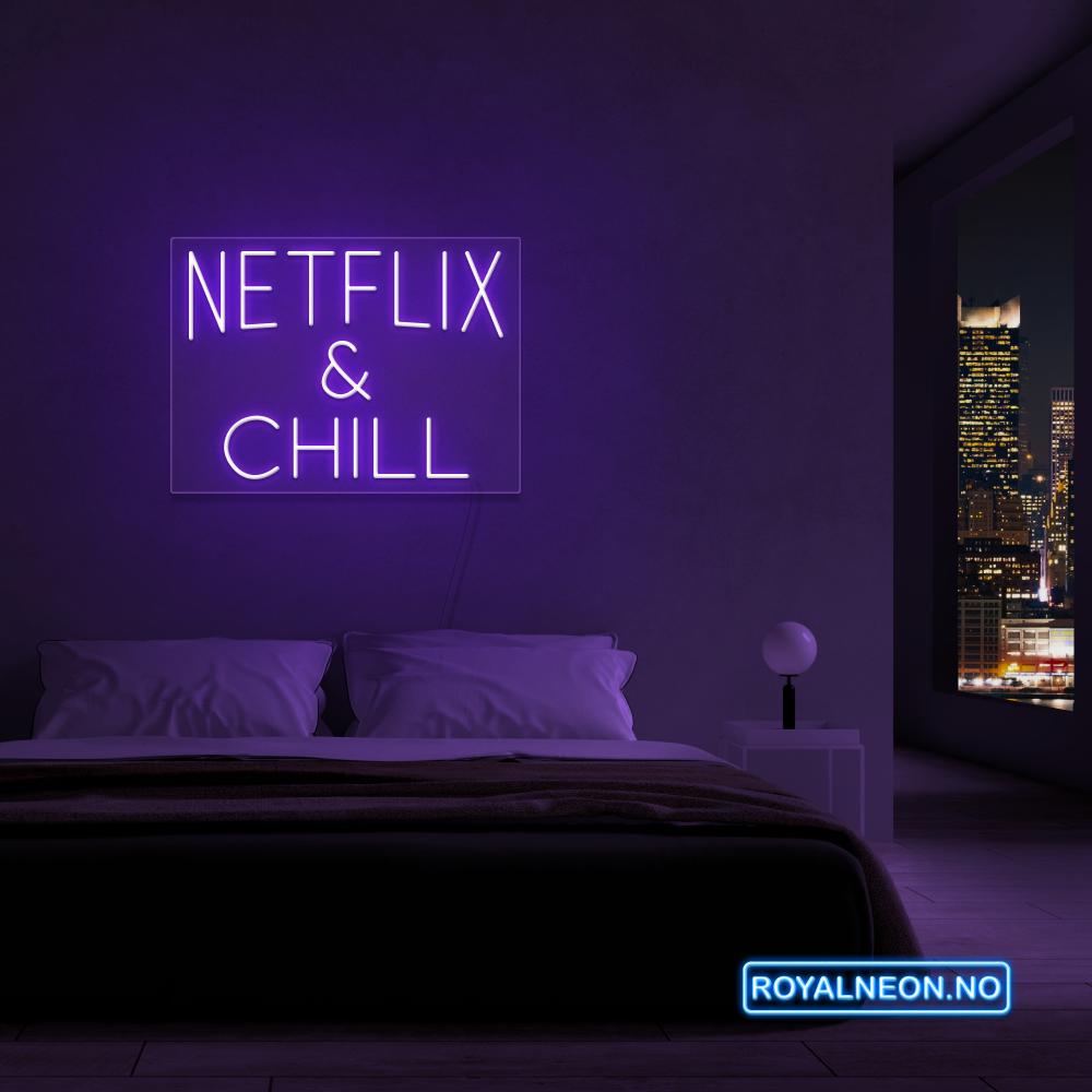 "NETFLIX & CHILL" LED NEONSKILT. 46x63 cm. Bestilling!