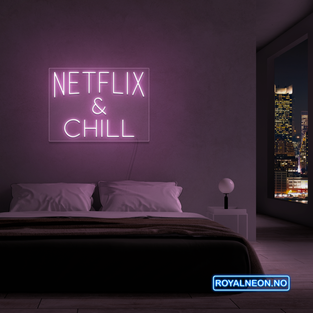 "NETFLIX & CHILL" LED NEONSKILT. 46x63 cm. Bestilling!