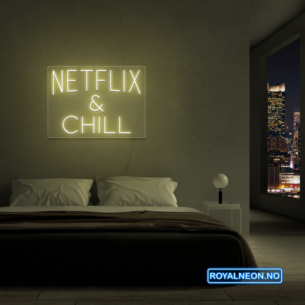 "NETFLIX & CHILL" LED NEONSKILT. 46x63 cm. Bestilling!