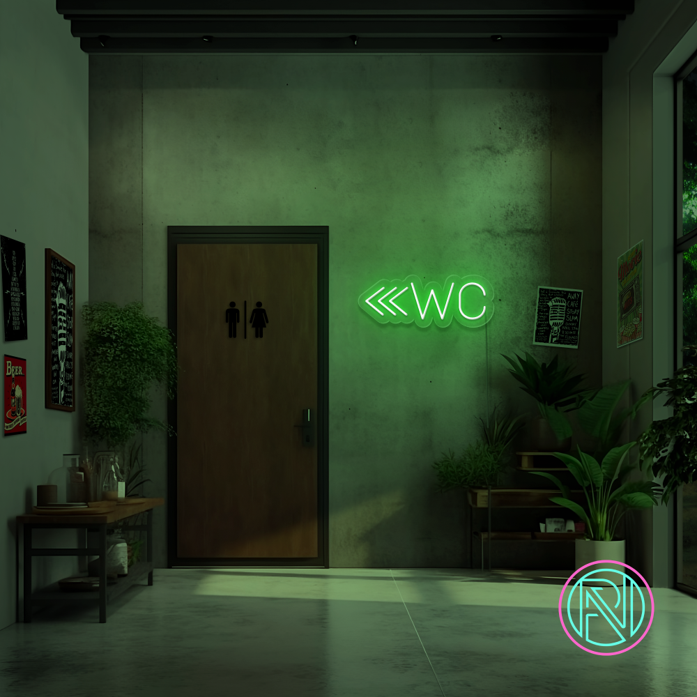 "WC m pil" Led neonskilt. Bestilling! 14 farger