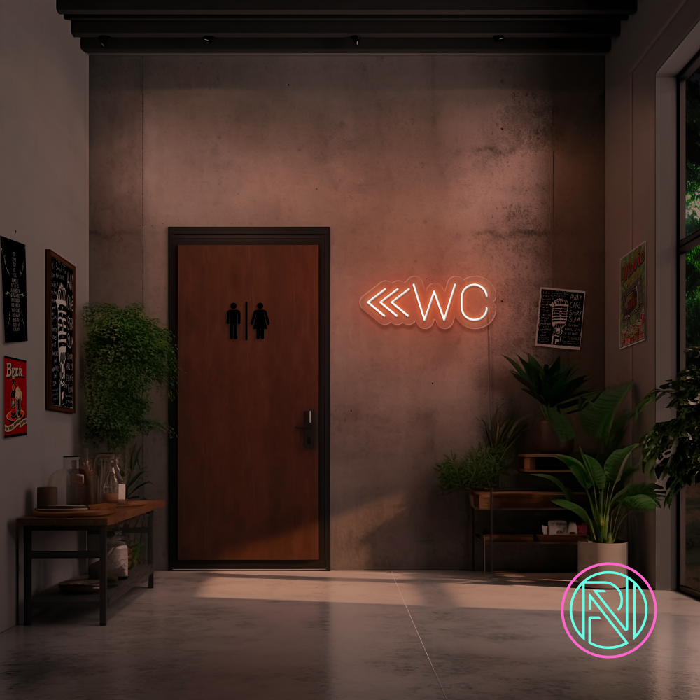 "WC m pil" Led neonskilt. Bestilling! 14 farger