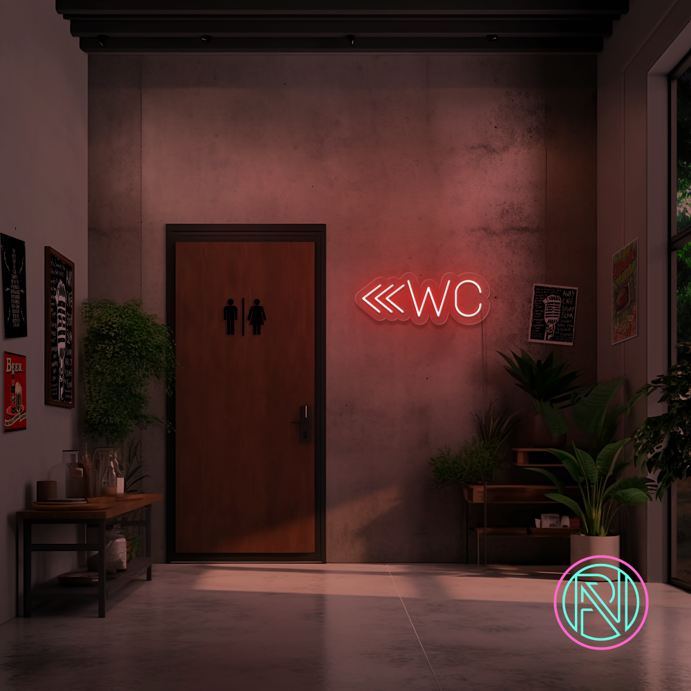"WC m pil" Led neonskilt. Bestilling! 14 farger