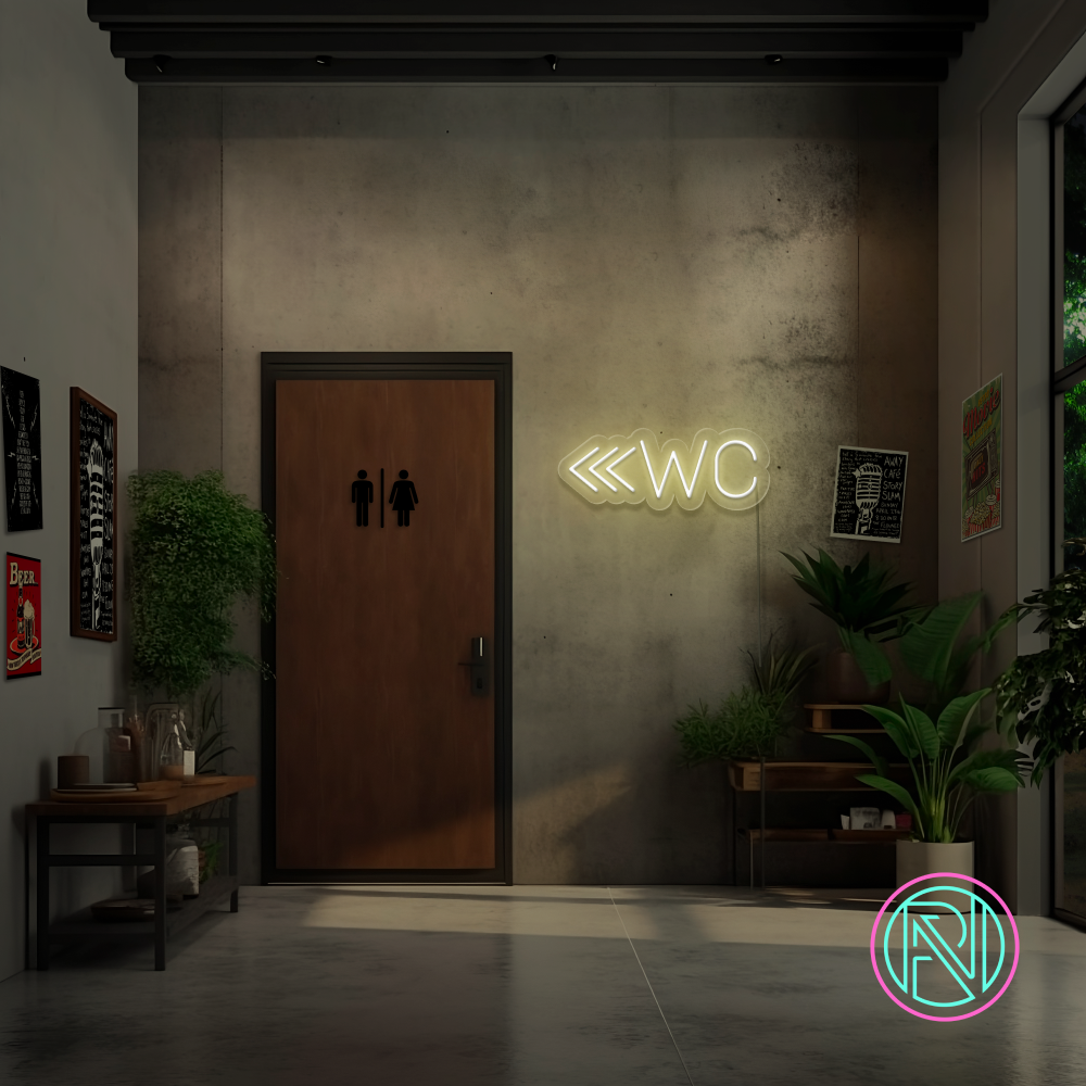 "WC m pil" Led neonskilt. Bestilling! 14 farger