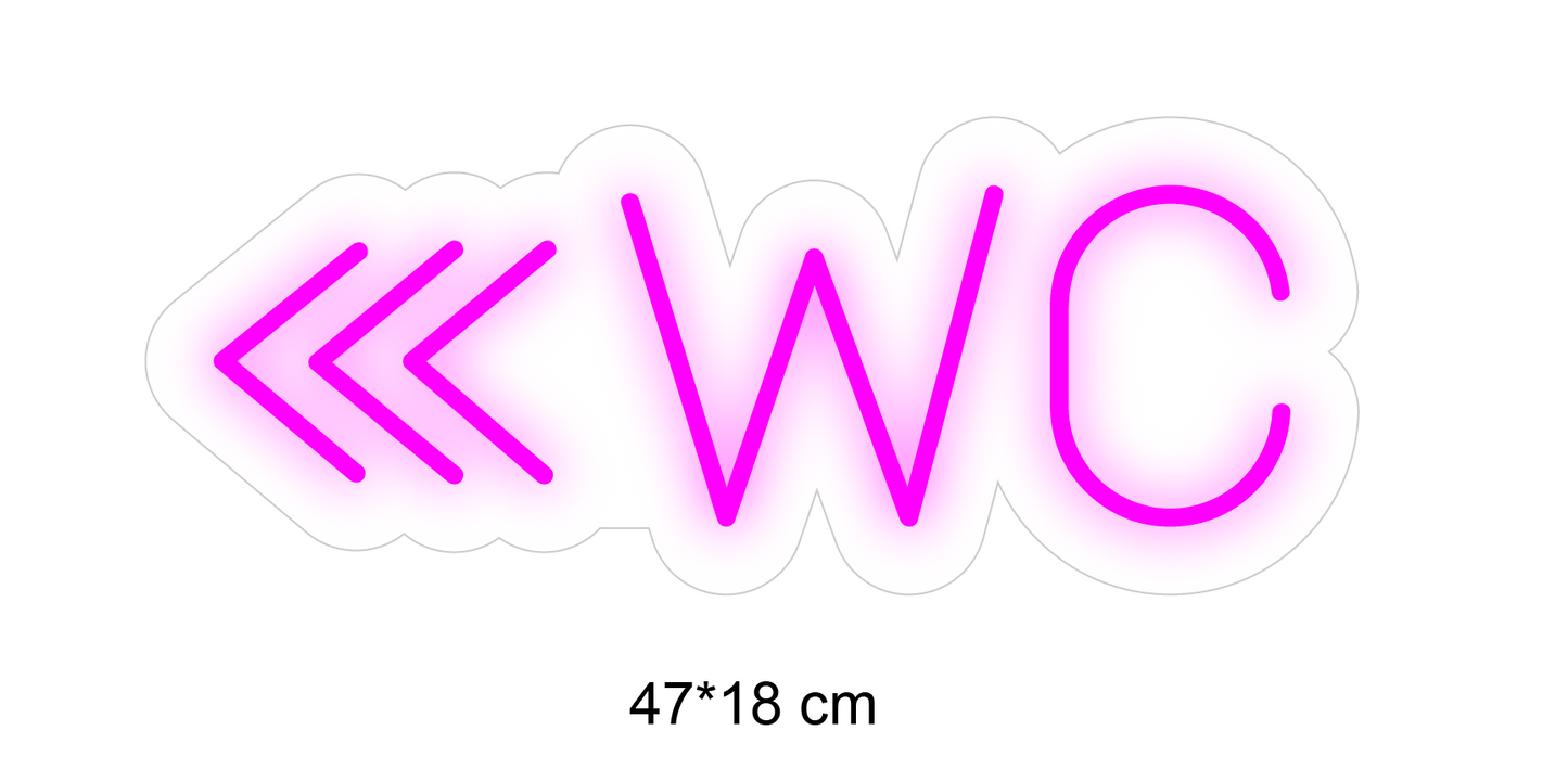 "WC m pil" Led neonskilt. Bestilling! 14 farger
