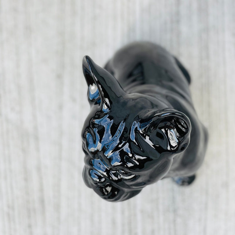 Porselen "Franskbulldog" Svart Blank. 34 cm