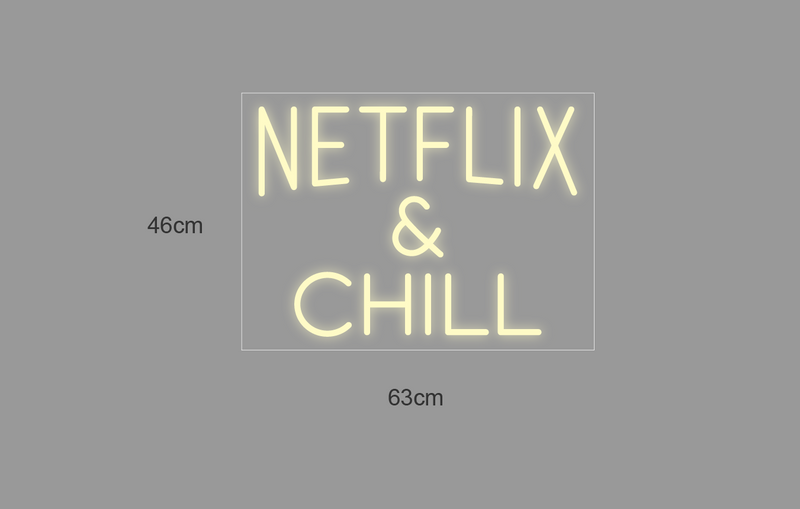 "NETFLIX & CHILL" LED NEONSKILT. 46x63 cm. Bestilling!