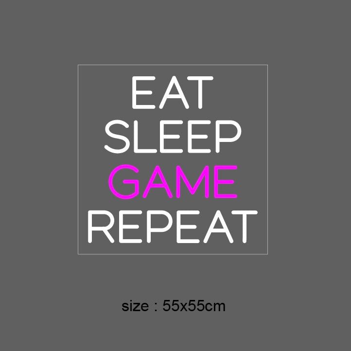 Neonskilt (EAT SLEEP GAME REPEAT) Pink. 55x55 cm