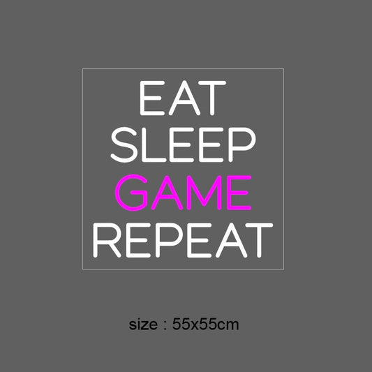 Neonskilt (EAT SLEEP GAME REPEAT) Pink. 55x55 cm