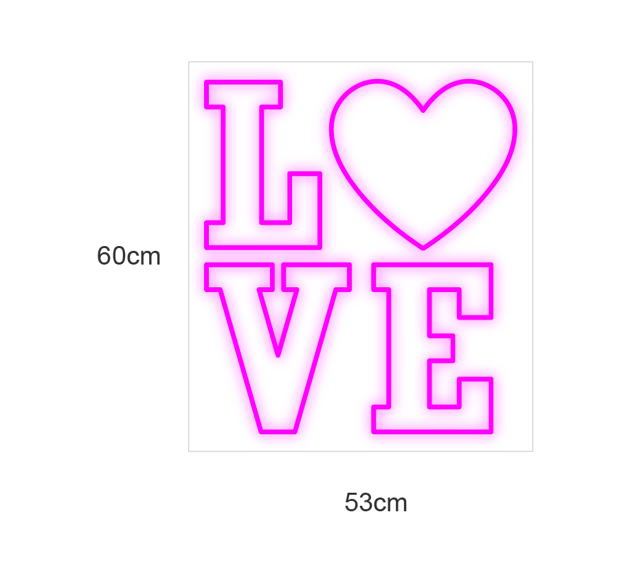 "L❤️VE" LED NEONSKILT. 60x53 cm. Bestilling!