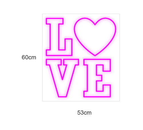 "L❤️VE" LED NEONSKILT. 60x53 cm. Bestilling!