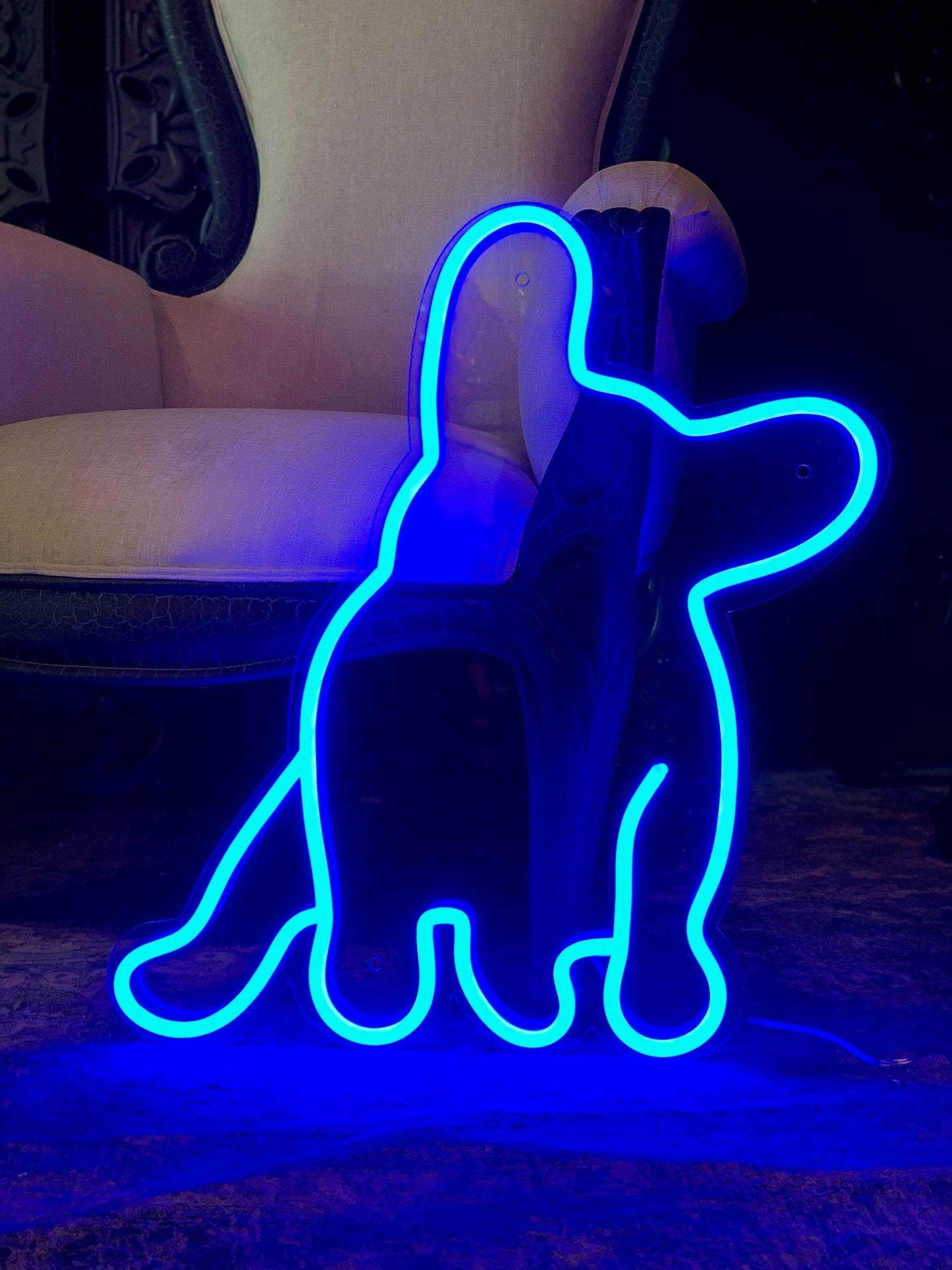 "Fransk Bulldog" LED NEONSKILT. Royal Blue. Bestilling!