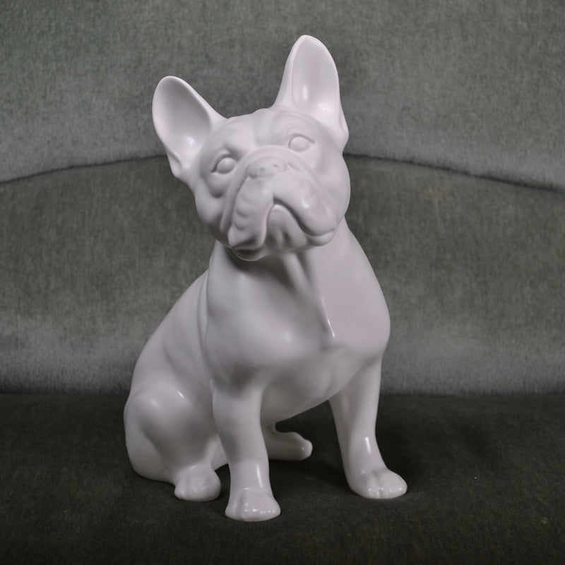 Porselen - Franskbulldog hvit matt