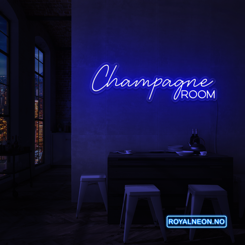 "Champagne ROOM" LED NEONSKILT. Velg ønsket farge.