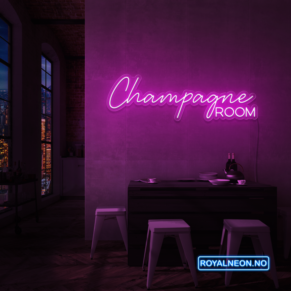 "Champagne ROOM" LED NEONSKILT. Velg ønsket farge.