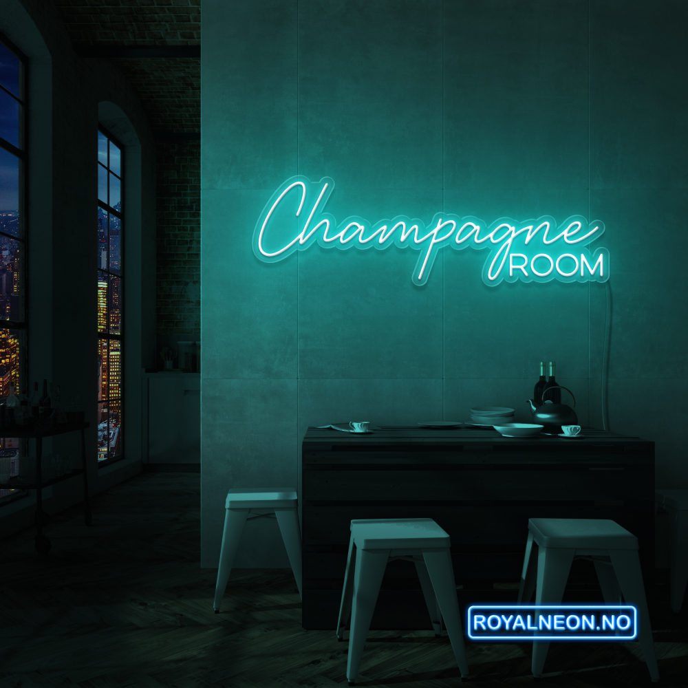 "Champagne ROOM" LED NEONSKILT. Velg ønsket farge.