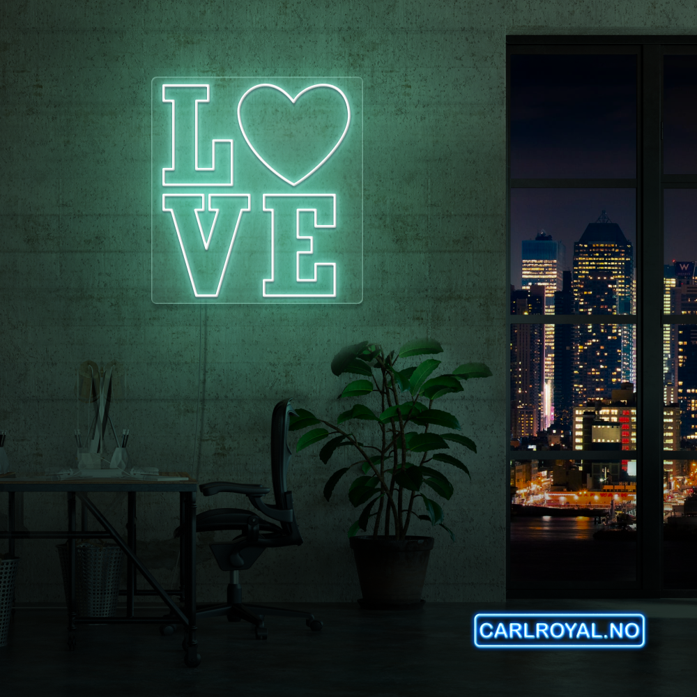 "L❤️VE" LED NEONSKILT. 60x53 cm. Bestilling!