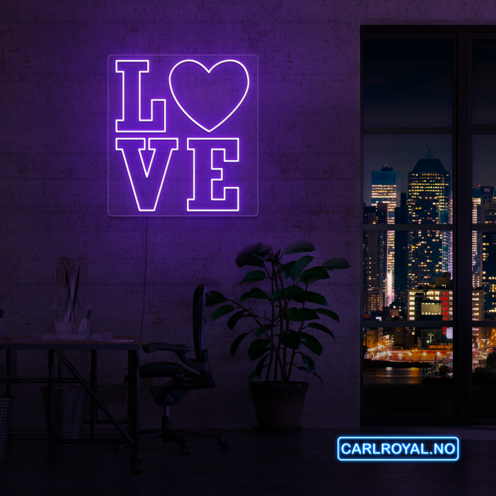 "L❤️VE" LED NEONSKILT. 60x53 cm. Bestilling!