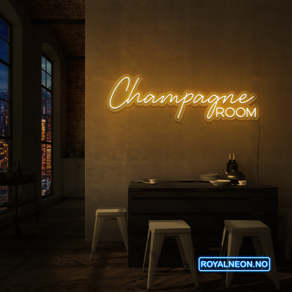 "Champagne ROOM" LED NEONSKILT. Velg ønsket farge.