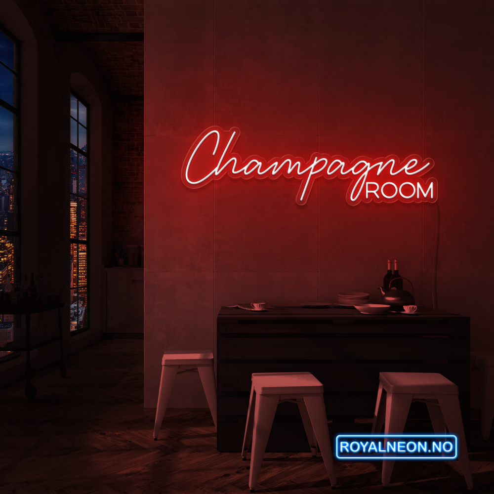 "Champagne ROOM" LED NEONSKILT. Velg ønsket farge.