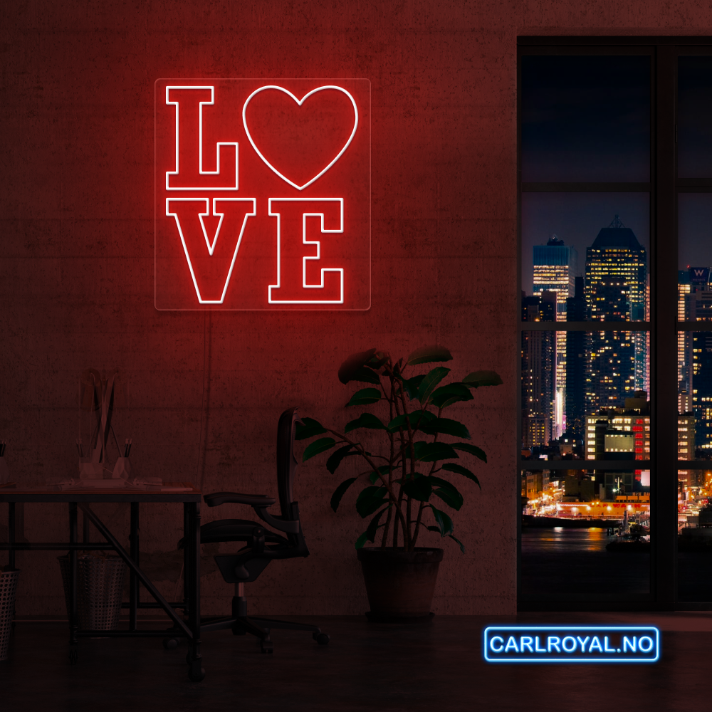 "L❤️VE" LED NEONSKILT. 60x53 cm. Bestilling!