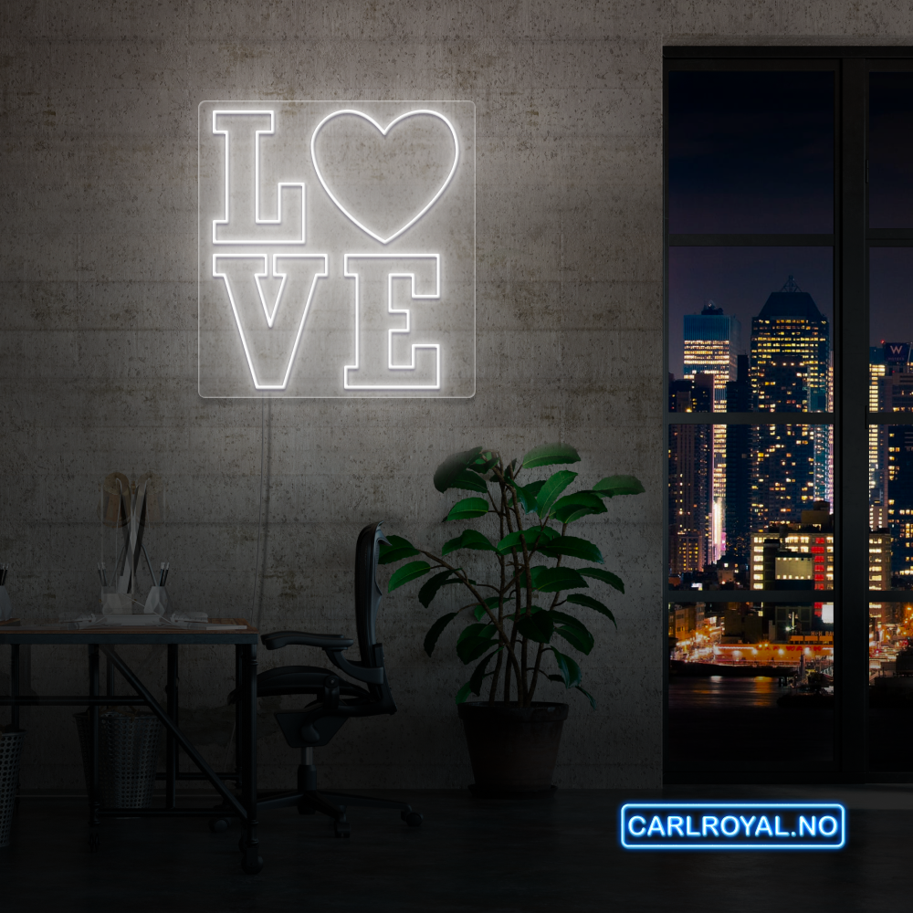 "L❤️VE" LED NEONSKILT. 60x53 cm. Bestilling!